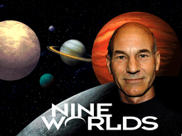 Logo: Nine Worlds hosted by Patrick Stewart