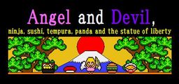Logo: Angel and Devil, ninja, sushi, tempura, panda and the statue of liberty