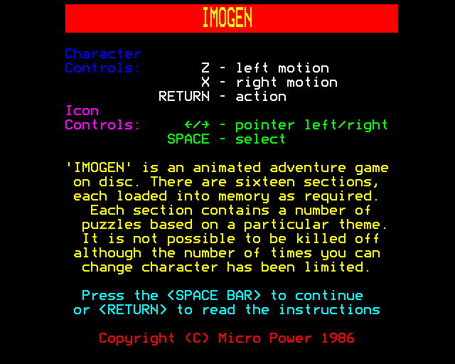 Game cover: Imogen