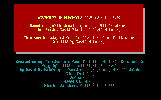 Game cover: Adventure in Humongous Cave