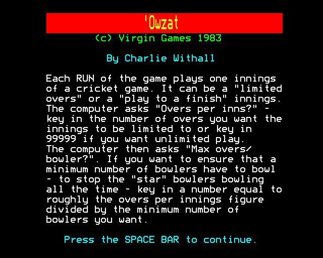 Game cover: 'Owzat