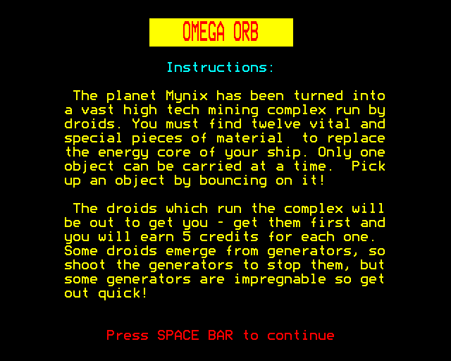 Game cover: Omega Orb