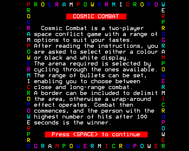 Game cover: Cosmic Combat