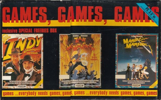 Game cover: Games, Games, Games: Maniac Mansion + Zak McKracken + Indiana Jones and the last Crusade