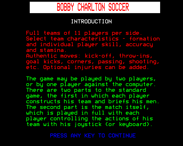 Game cover: Bobby Charlton Soccer