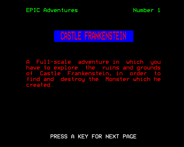 Game cover: Castle Frankenstein
