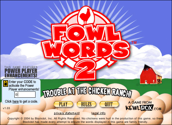 Game cover: Fowl Words 2: Trouble at the Chicken Ranch!