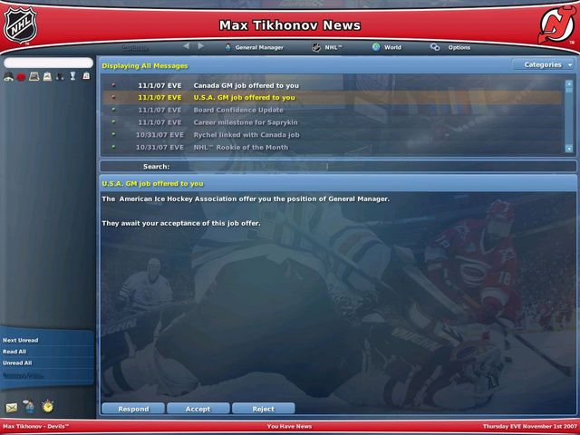 Game cover: NHL Eastside Hockey Manager 2007