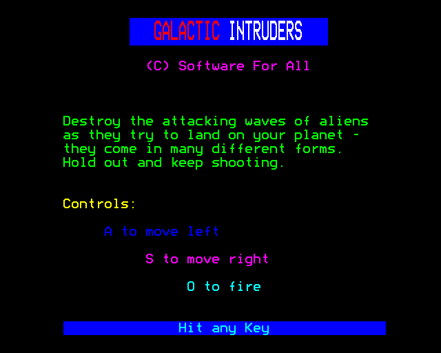 Game cover: Galactic Intruders