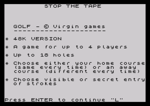Game cover: Golf