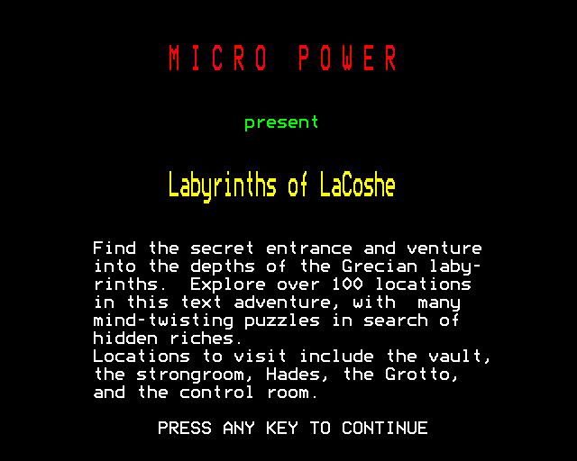 Game cover: Labyrinths of La Coshe