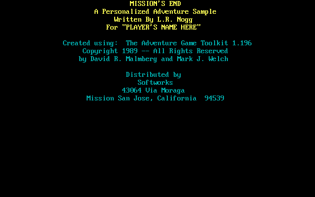 Game cover: Mission's End: A Personalized Adventure Sample