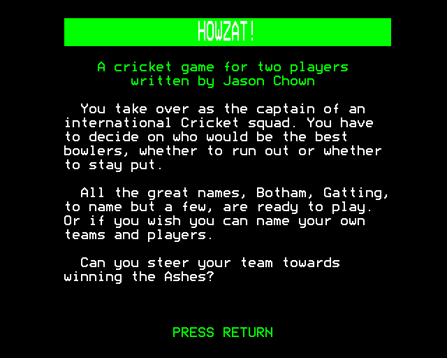 Game cover: Howzat!