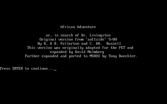 Game cover: African Adventure