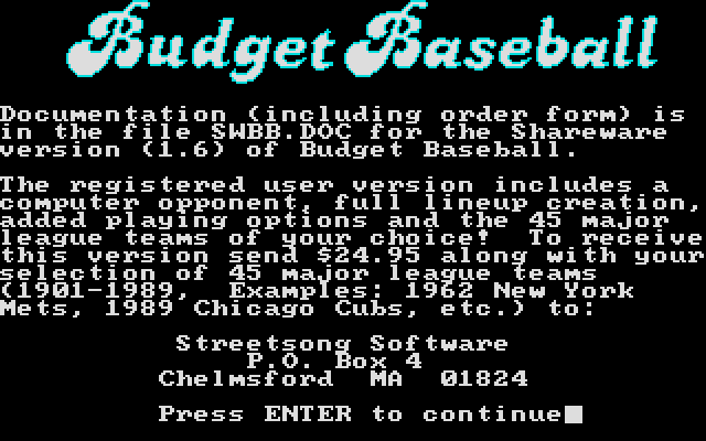 Game cover: Budget Baseball
