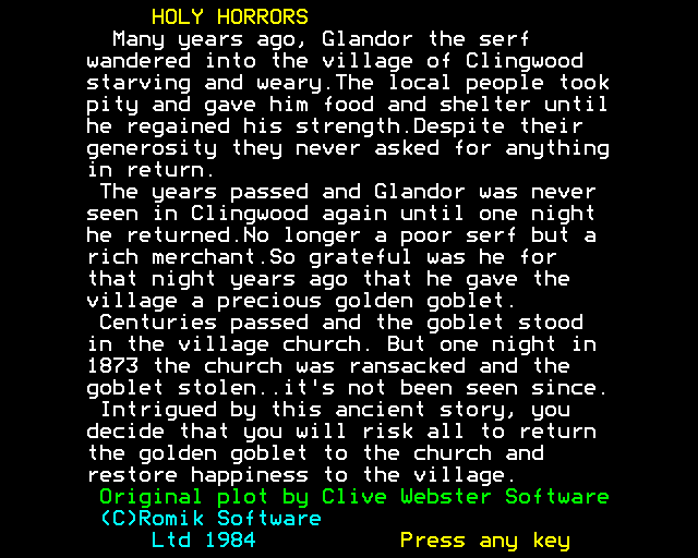 Game cover: Holy Horrors