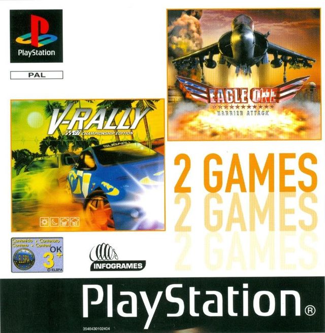 Game cover: 2 Games: V-Rally: 97 Championship Edition / Eagle One: Harrier Attack