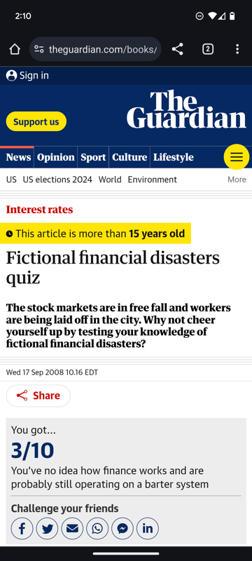 Game cover: Fictional financial disasters quiz