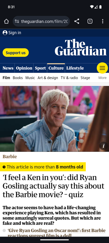 Game cover: ‘I feel a Ken in you’: did Ryan Gosling actually say this about the Barbie movie? – quiz