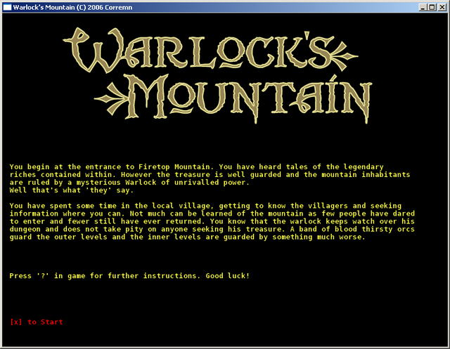Game cover: Warlock's Mountain