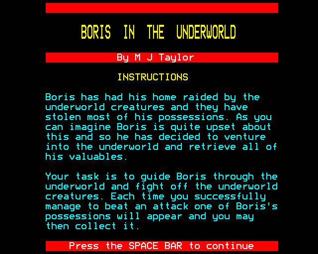 Game cover: Boris in the Underworld
