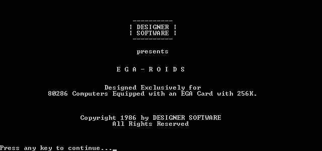 Game cover: EGA-Roids