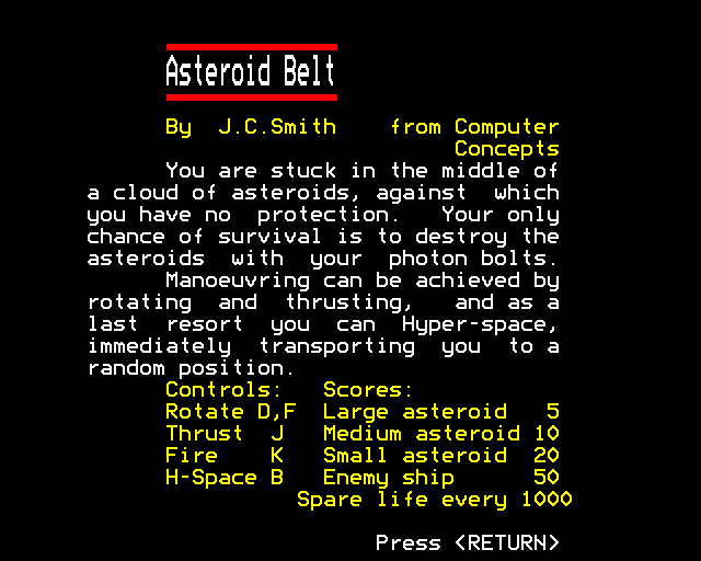 Game cover: Asteroid Belt