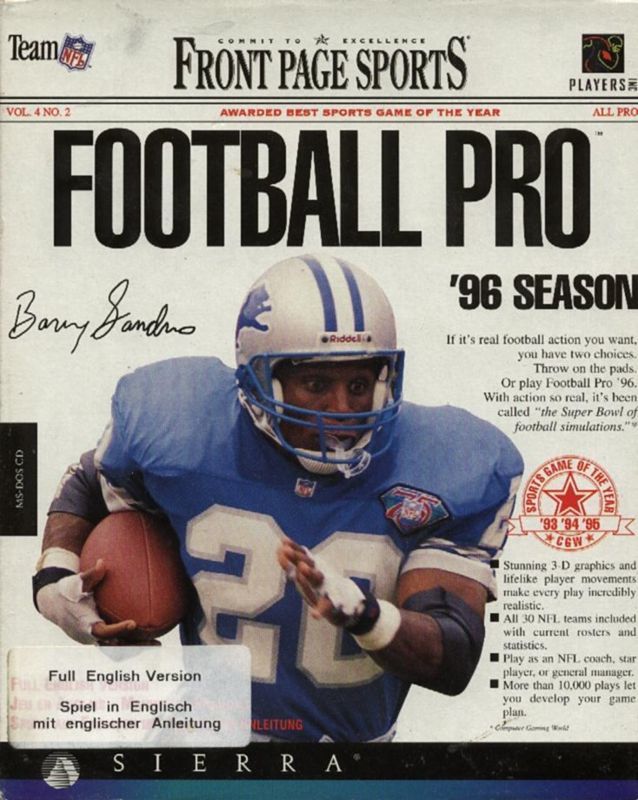 Game cover: Front Page Sports: Football Pro '96 Season
