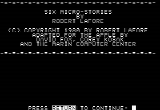Game cover: Interactive Fiction: Six Micro Stories