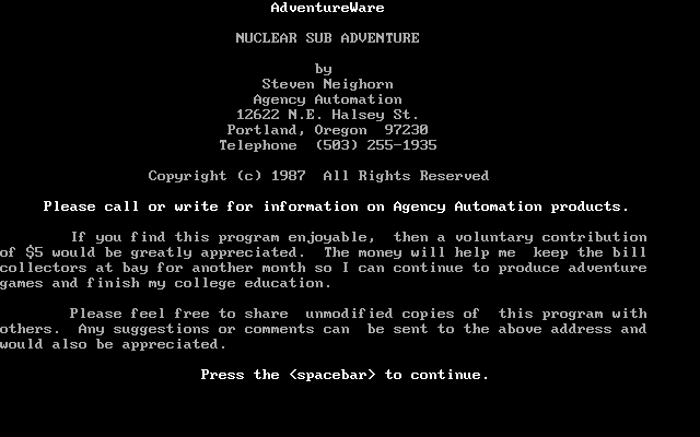 Game cover: Nuclear Submarine Adventure