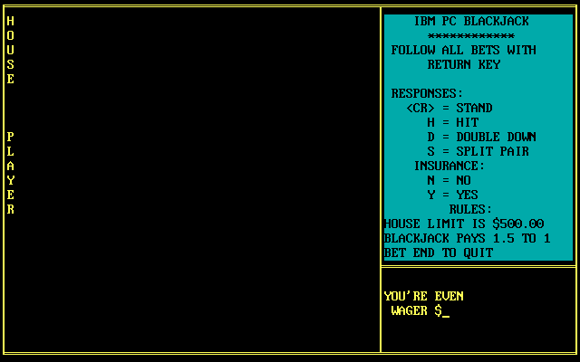 Game cover: IBM PC Blackjack