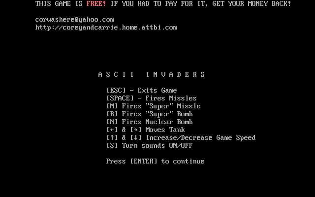 Game cover: ASCII Invaders