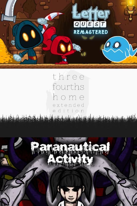 Game cover: Letter Quest: Grimm's Journey / Three Fourths Home: Extended Edition / Paranautical Activity Bundle