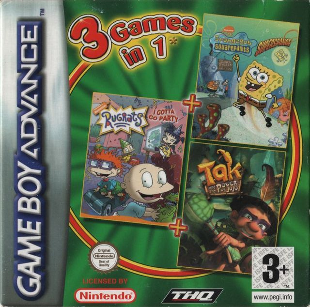 Game cover: 3 Games in 1: Tak and the Power of Juju / SpongeBob SquarePants: SuperSponge / Rugrats: I Gotta Go Party