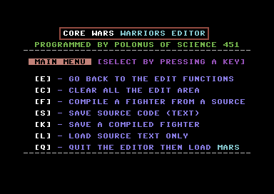 Game cover: Core Wars: Warriors Editor