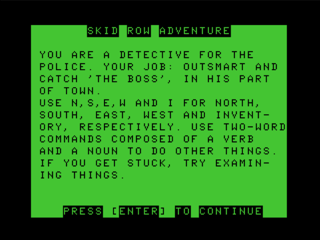 Game cover: Skid Row Adventure