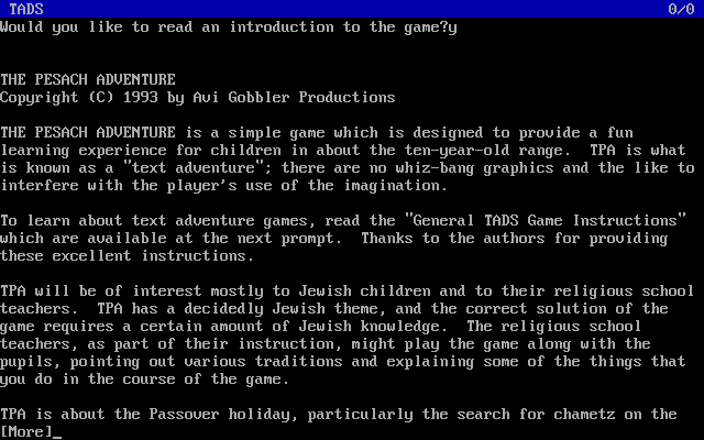Game cover: The Pesach Adventure