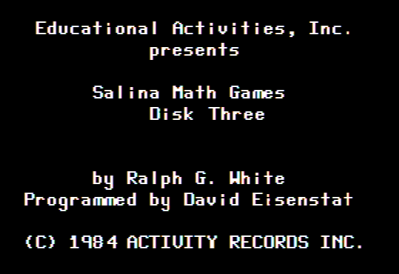 Game cover: Salina Math Games: Disk Three