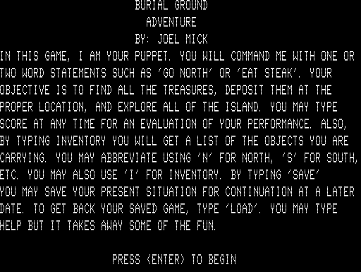 Game cover: Burial Ground Adventure