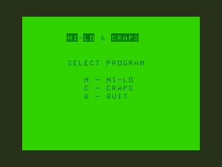 Game cover: Hi-Lo & Craps