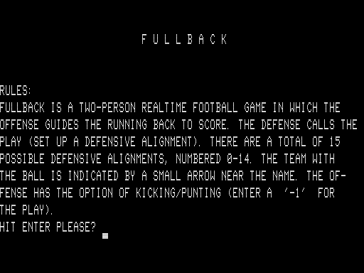 Game cover: Fullback