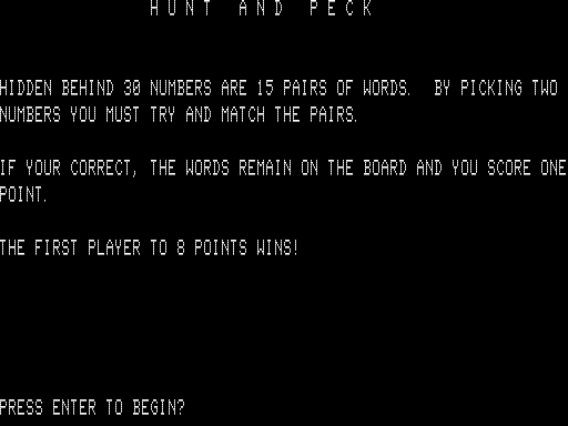 Game cover: Hunt and Peck