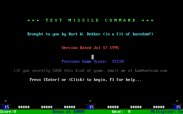 Game cover: Text Missile Command
