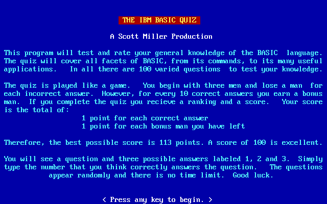 Game cover: The IBM BASIC Quiz