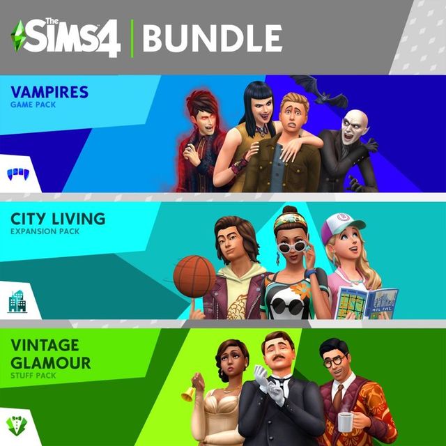 Game cover: The Sims 4 Bundle: City Living, Vampires, Vintage Glamour Stuff