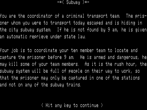 Game cover: Subway
